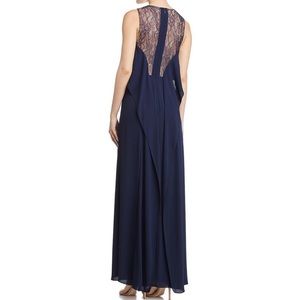 BCBGMAXAZRIA Navy Evening Gown with Lace Detail